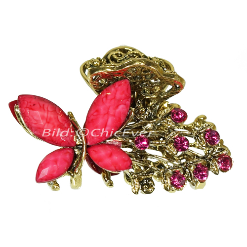 Haargreifer Schmetterlinge Haarklammer Metall Strass 3x2cm rosa gold 5698d - zum Schließen ins Bild klicken